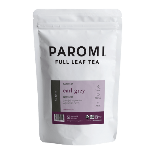 Organic Earl Grey Black Tea, Full Leaf, in Pyramid Tea Bags by Paromi Tea