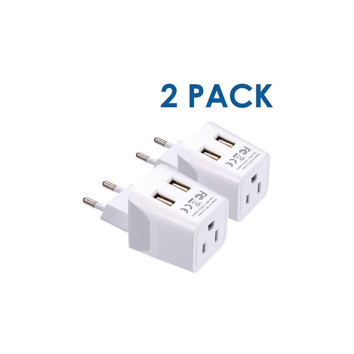 European Travel Adapter - Type C - Dual USB (CTU-9C) 2 Pack