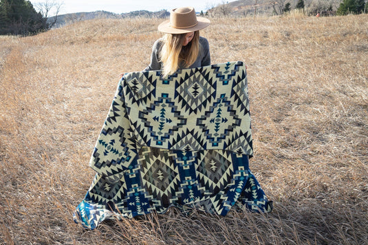 Andean Alpaca Wool Blanket - Blue Chakana by Alpaca Threadz