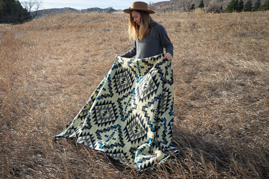 Andean Alpaca Wool Blanket - Blue Chakana by Alpaca Threadz