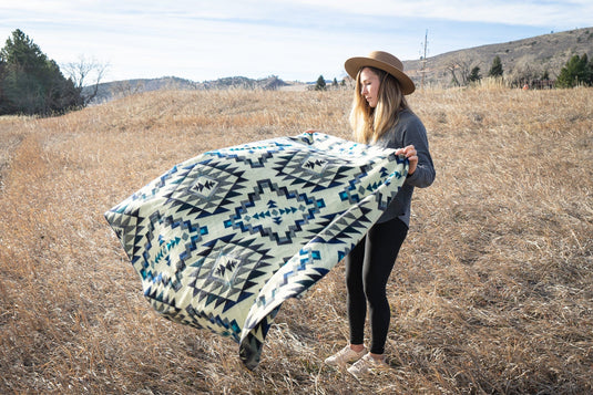 Andean Alpaca Wool Blanket - Blue Chakana by Alpaca Threadz