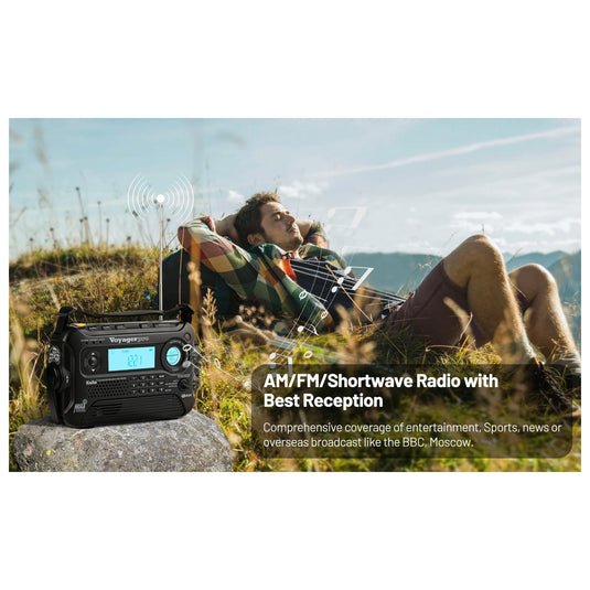 Kaito Voyager Pro KA600 Digital Solar Crank AM/FM/LW/SW NOAA Weather Radio Black