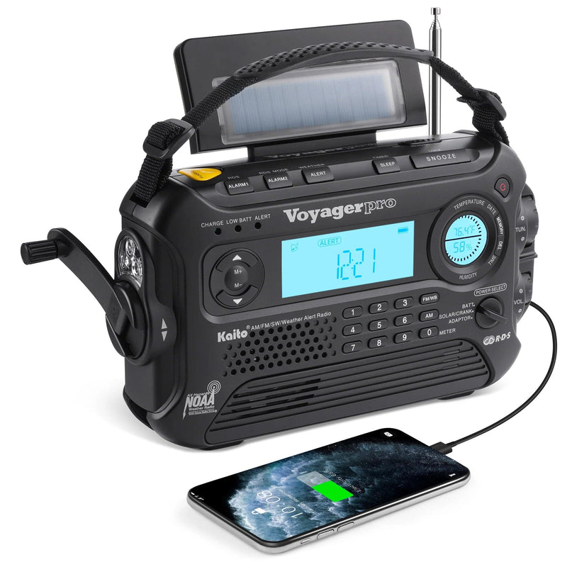 Load image into Gallery viewer, Kaito Voyager Pro KA600 Digital Solar Crank AM/FM/LW/SW NOAA Weather Radio Black
