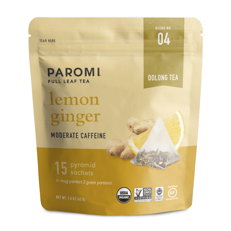 Load image into Gallery viewer, Organic Lemon Ginger Oolong Tea, Full Leaf, in Pyramid Tea Bags by Paromi Tea
