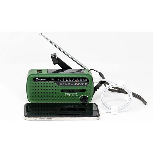 Kaito V1 Voyager Solar/Dynamo AM/FM/SW Emergency Radio with Cell Phone Charger and 3-LED Flashlight, Green