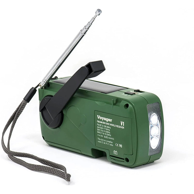 Load image into Gallery viewer, Kaito V1 Voyager Solar/Dynamo AM/FM/SW Emergency Radio with Cell Phone Charger and 3-LED Flashlight, Green
