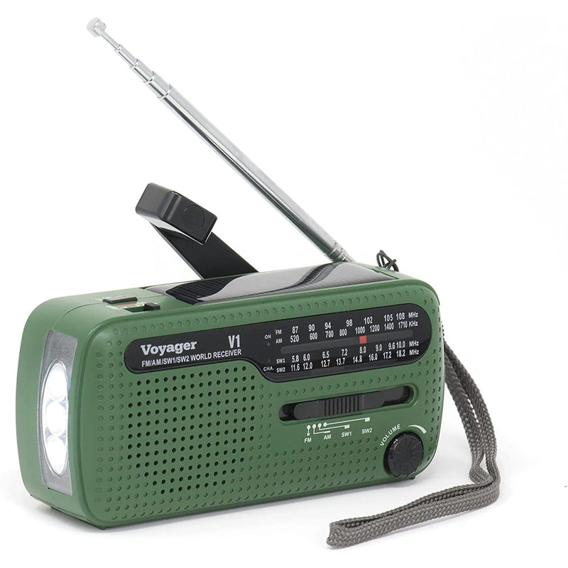 Load image into Gallery viewer, Kaito V1 Voyager Solar/Dynamo AM/FM/SW Emergency Radio with Cell Phone Charger and 3-LED Flashlight, Green
