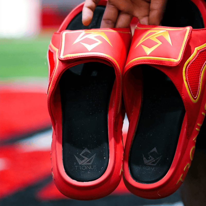 Load image into Gallery viewer, Youth Luxe Sports Recovery Slides Fire By Tronus Footwear
