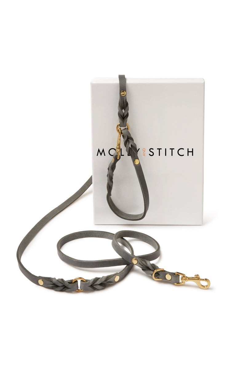 Load image into Gallery viewer, Butter Leather 3x Adjustable Dog Leash - Timeless Grey by Molly And Stitch US
