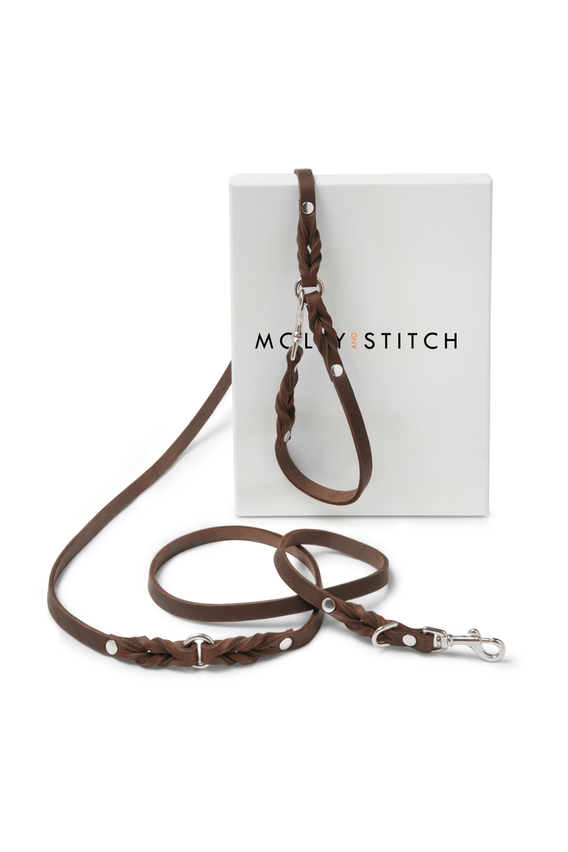 Load image into Gallery viewer, Butter Leather 3x Adjustable Dog Leash - Classic Brown by Molly And Stitch US
