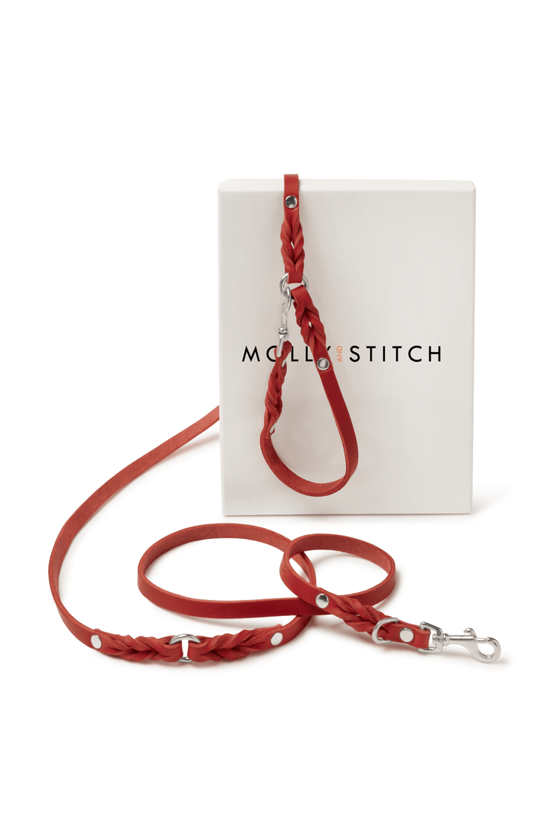 Load image into Gallery viewer, Butter Leather 3x Adjustable Dog Leash - Chili Red by Molly And Stitch US
