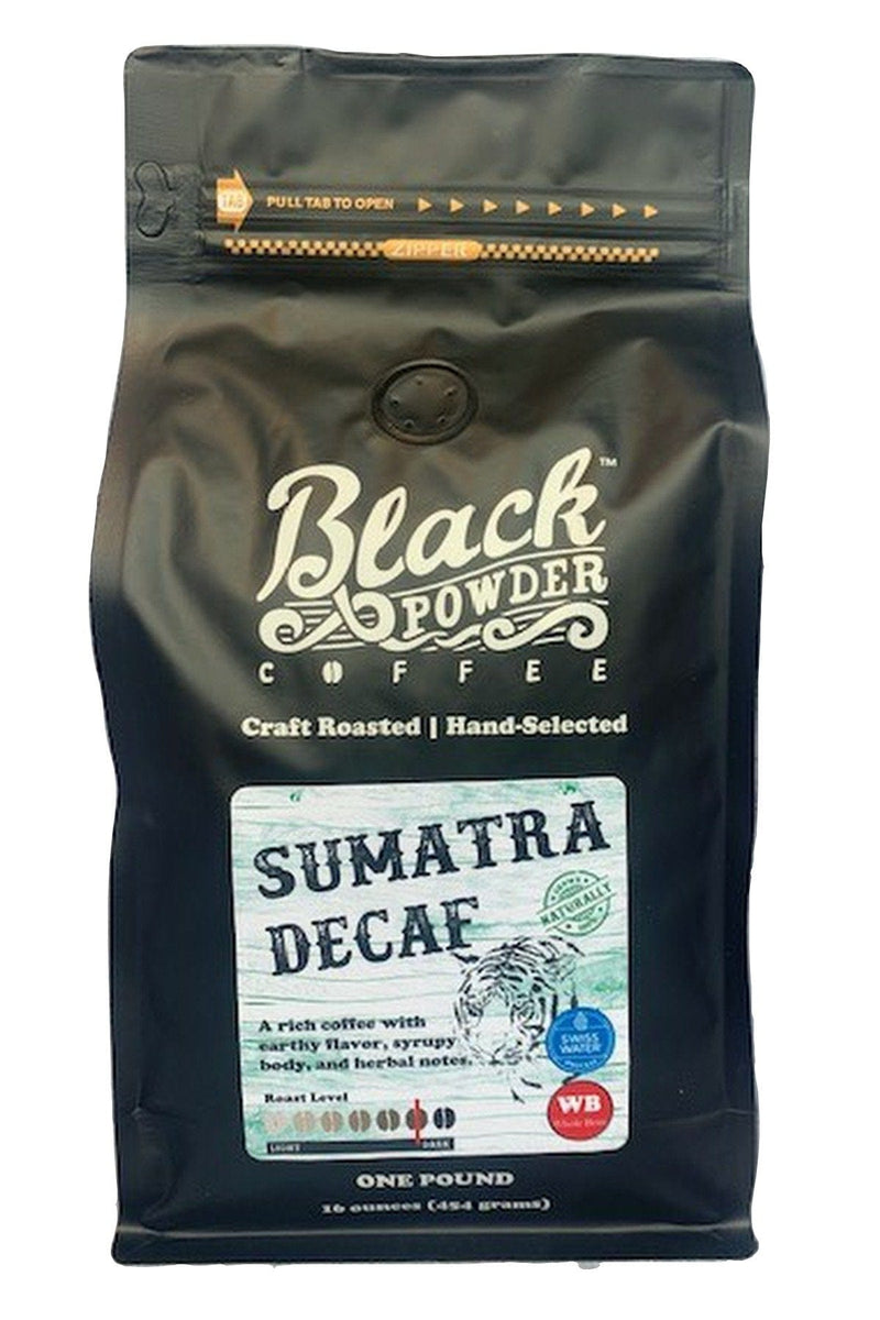 Load image into Gallery viewer, Sumatra Decaf | Naturally Grown | Swiss Water Process | Dark Roast by Black Powder Coffee
