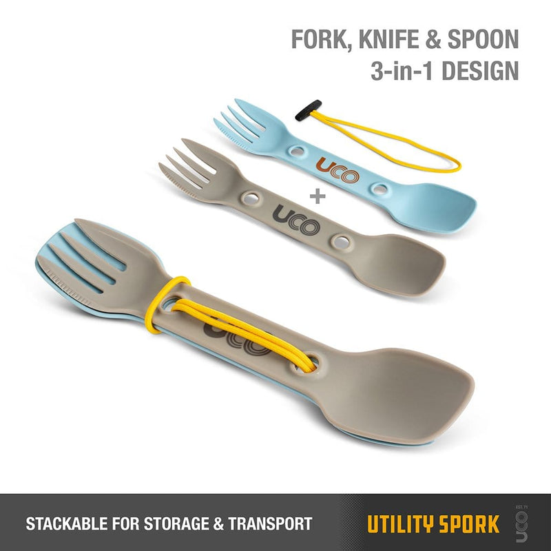 Load image into Gallery viewer, UCO Utility Spork 2Pk w/cord Stone Blue+Sand
